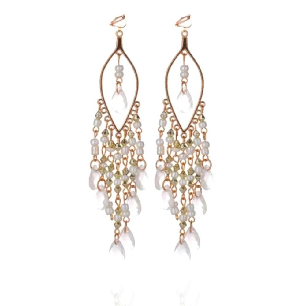 Clip On Chandelier Long Earrings Beads